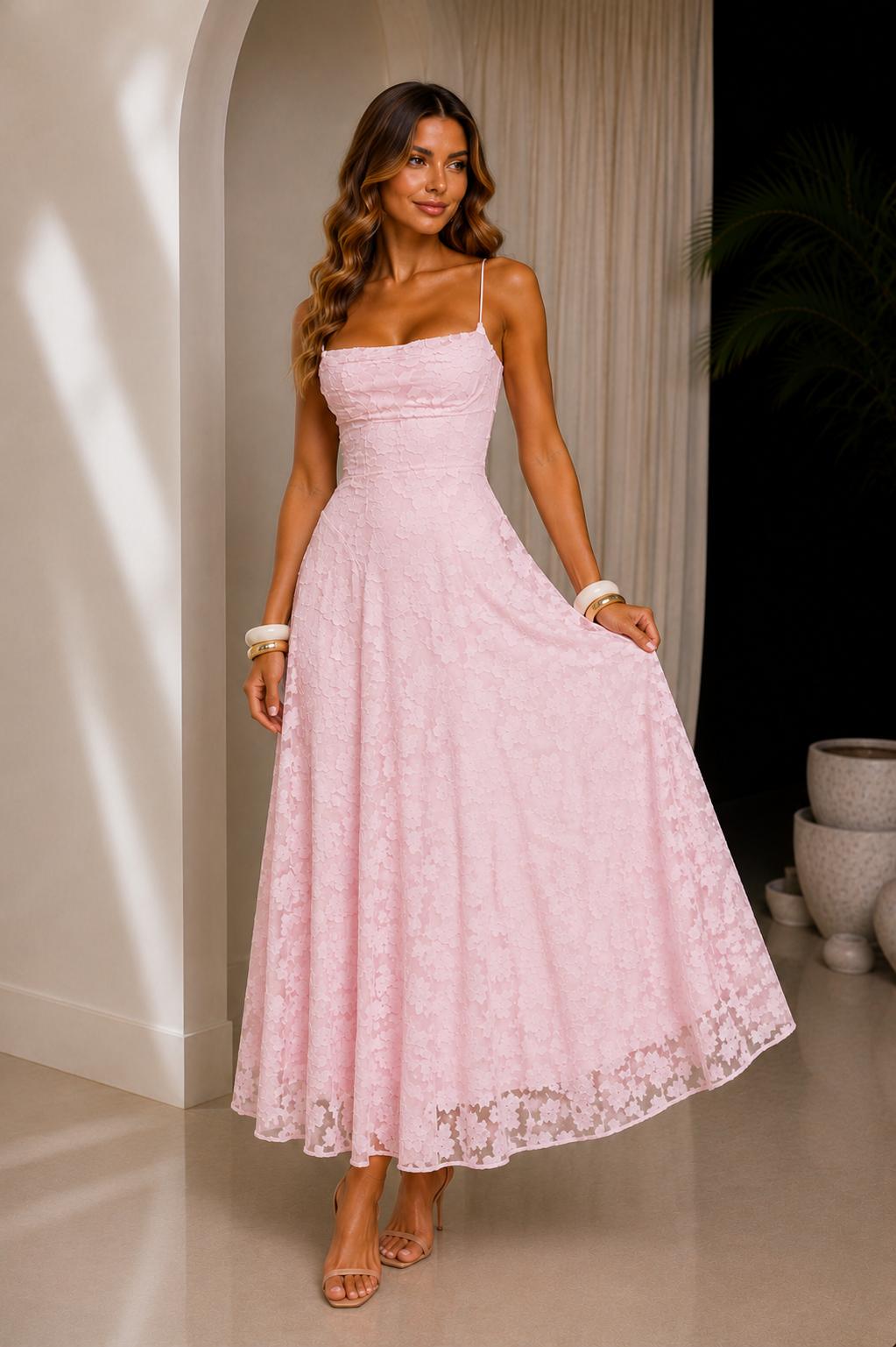 Vestido Maxi Jacquard de Tirantes
