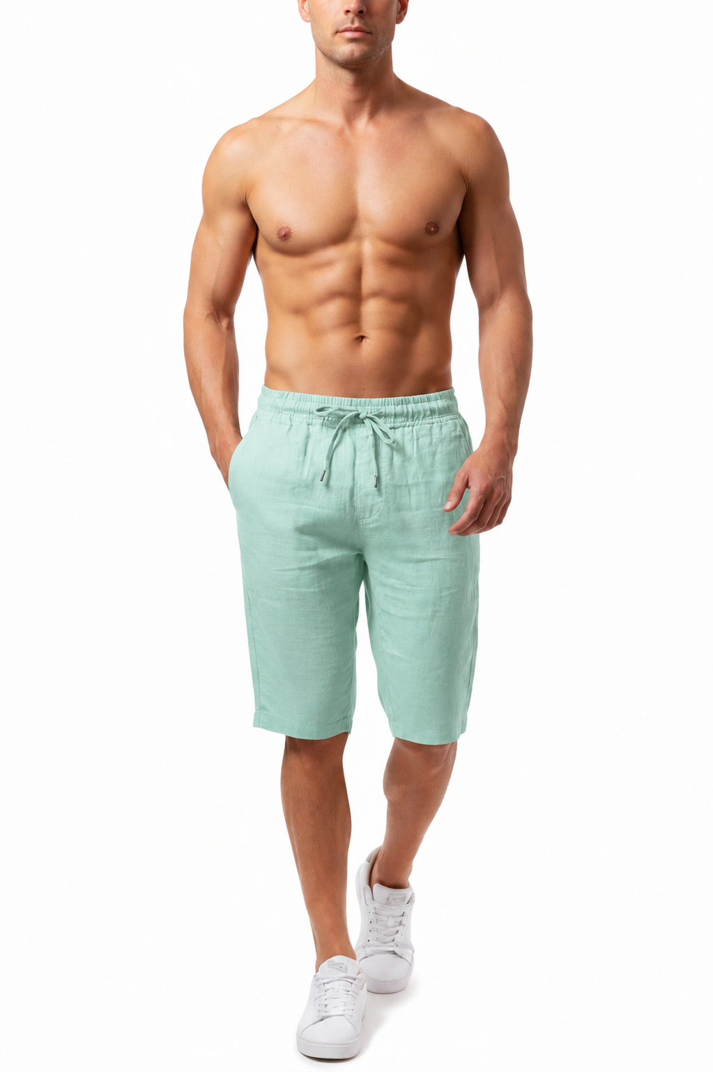 Shorts Bermuda Casual de Algodón y Lino