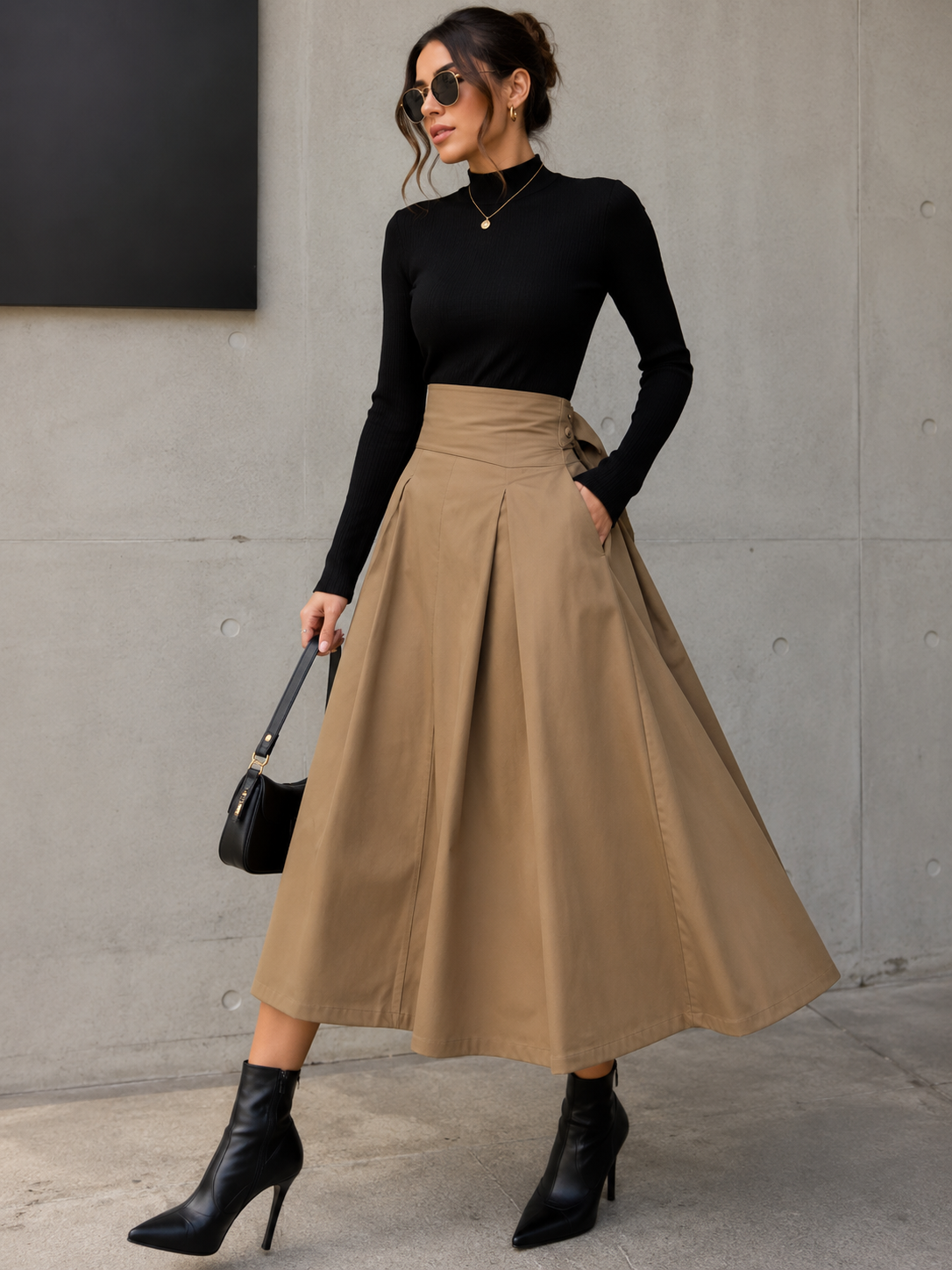 Falda Larga Elegante de Cintura Alta con Lazo