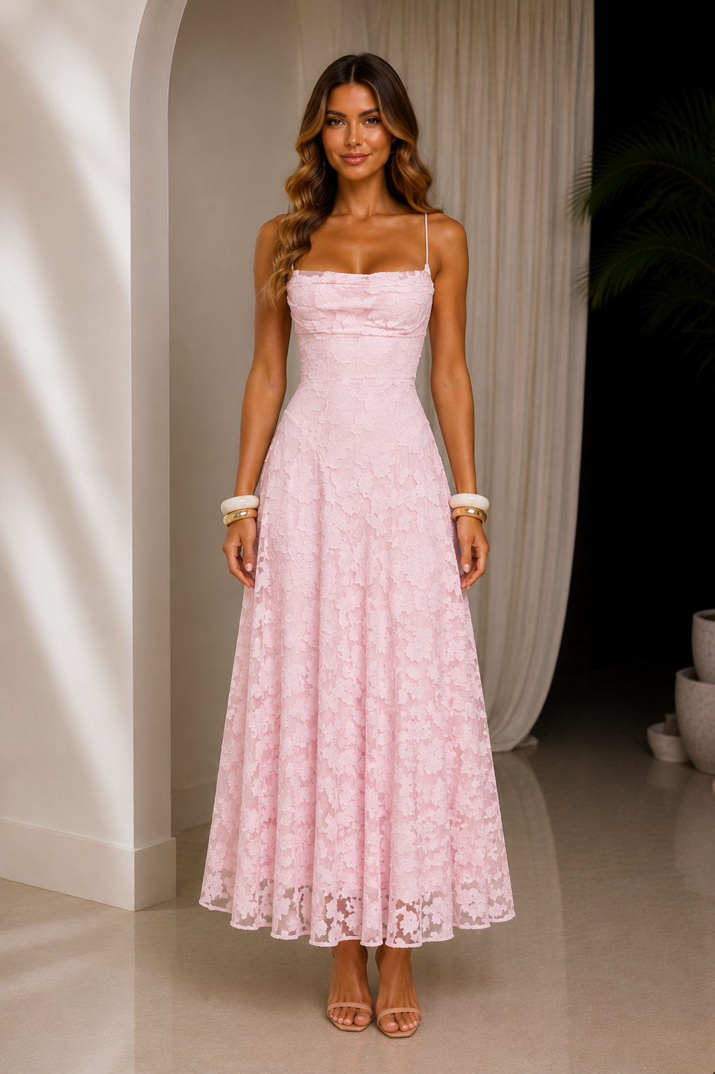 Vestido Maxi Jacquard de Tirantes