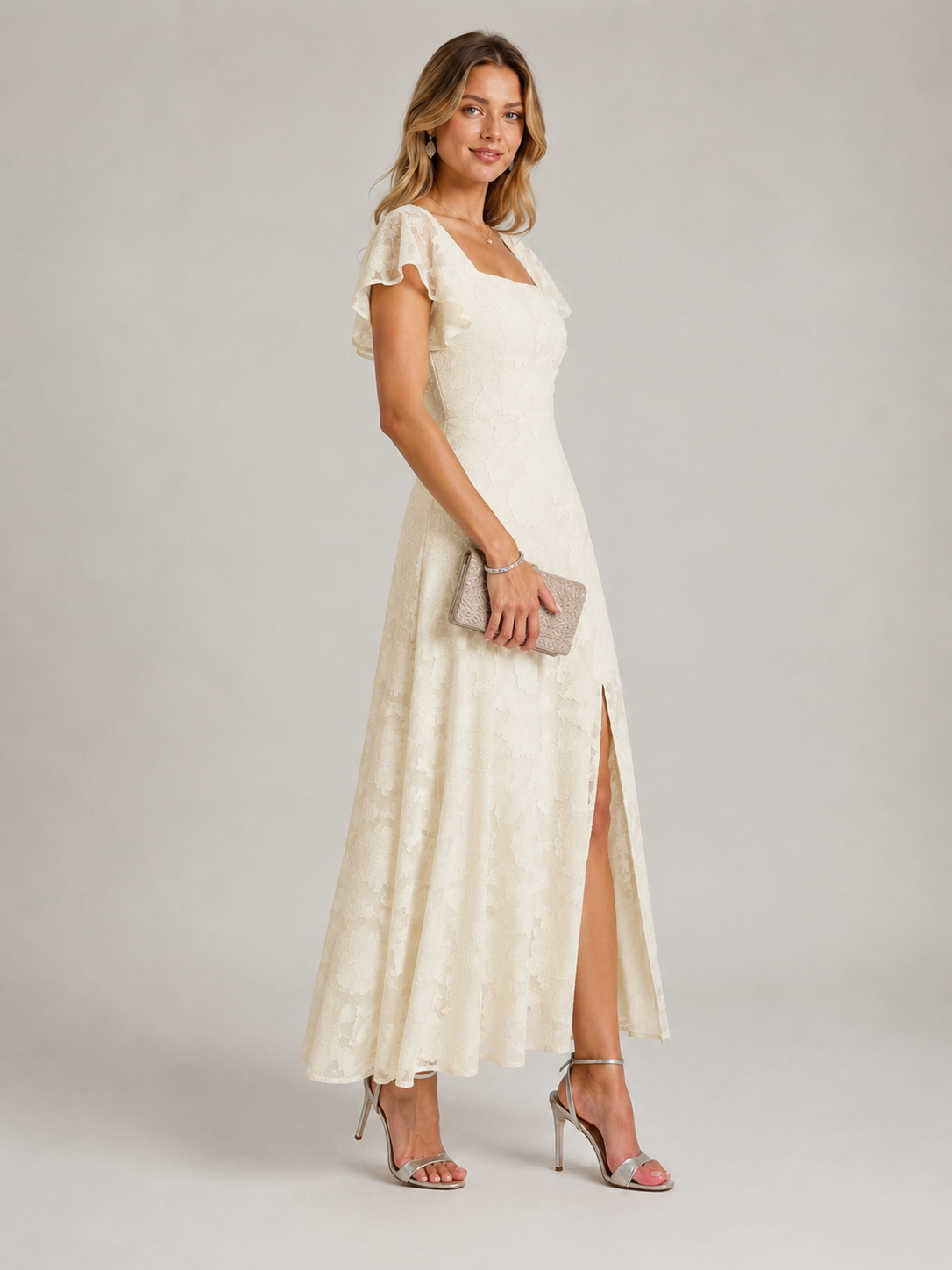 Vestido Midi Floral con Escote Cuadrado
