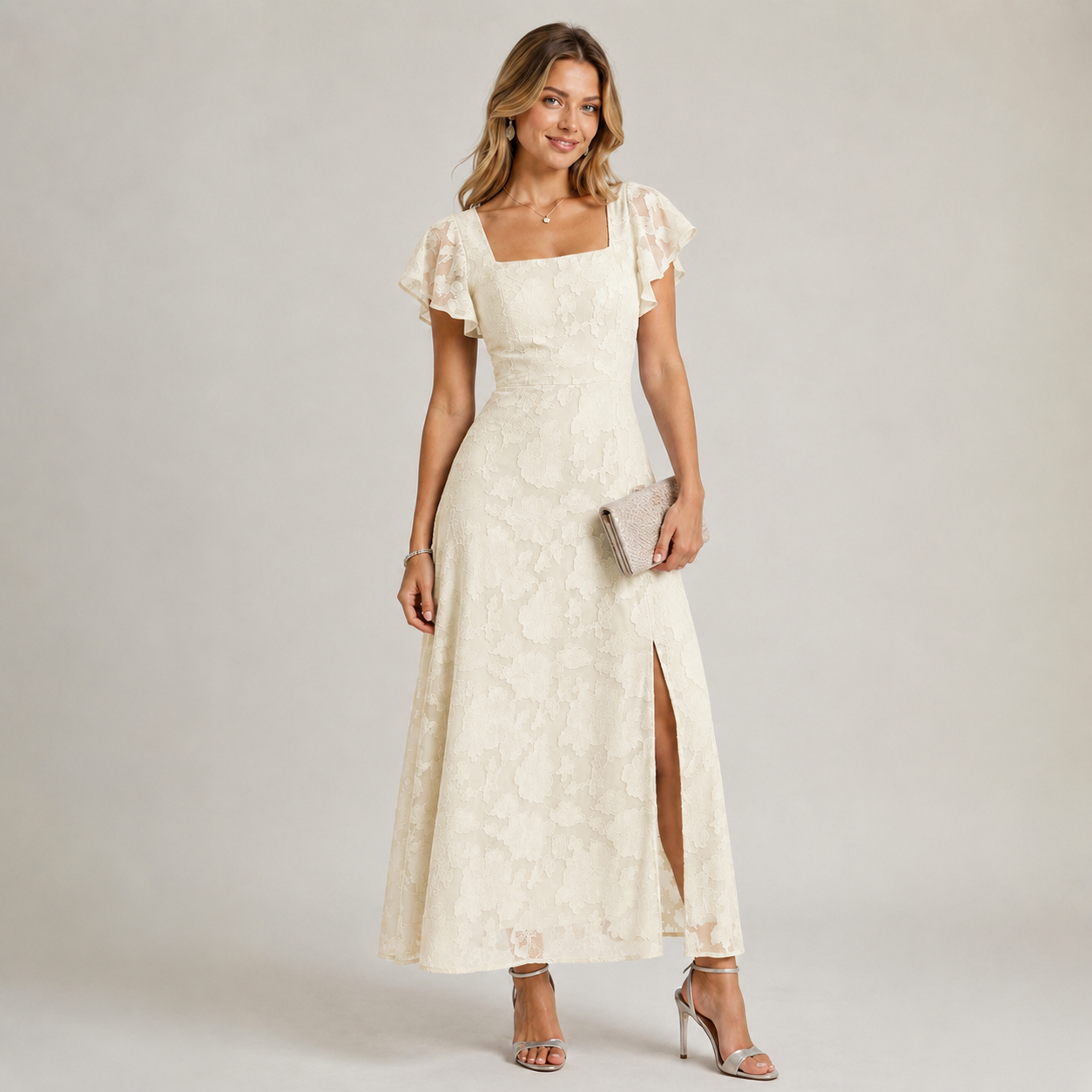 Vestido Midi Floral con Escote Cuadrado