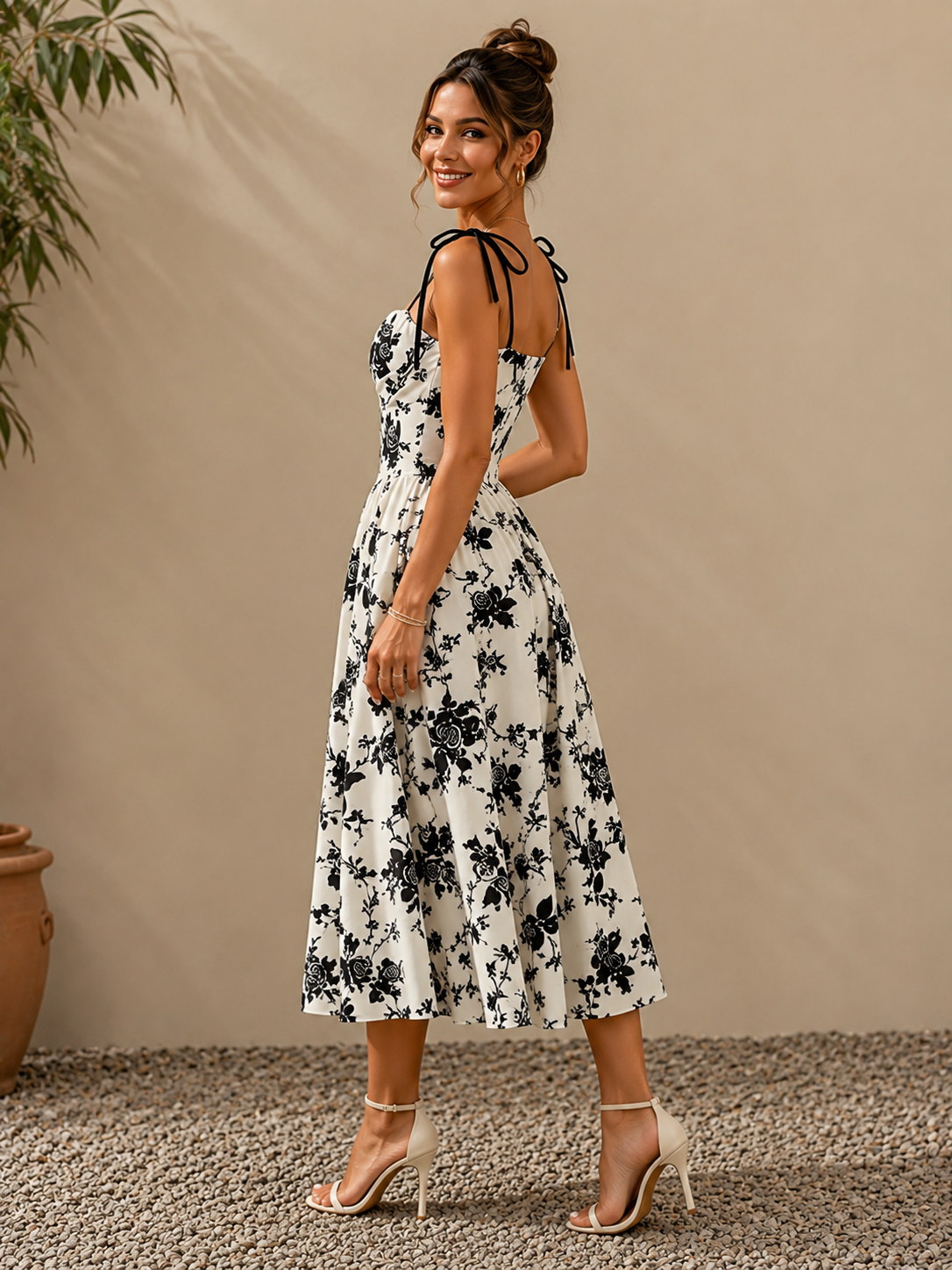 Vestido Maxi Floral con Tirantes de Lazo
