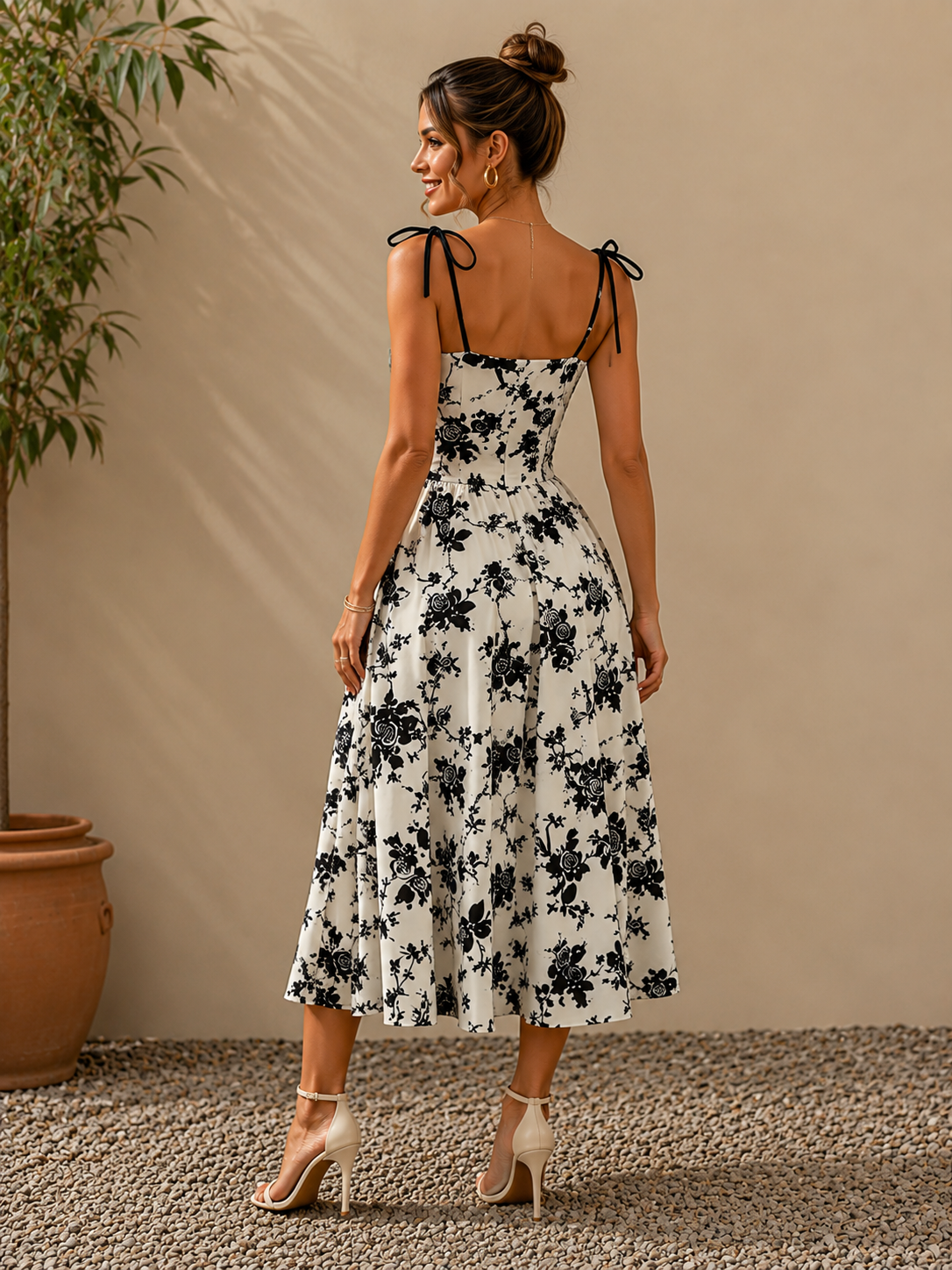 Vestido Maxi Floral con Tirantes de Lazo